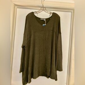 Olive Green V-Neck Long Sleeve Tunic